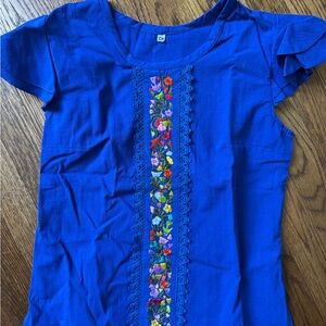 Bright Royal Blue Embroidered Floral Top